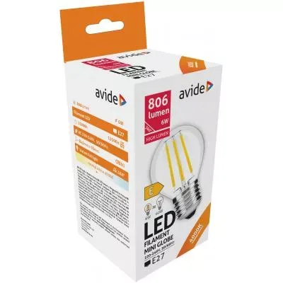 LED izzó AVIDE FILAMENT G45 / E27 / 6W (EKV. 60W) 806LM / 4000K – Természetes fehér