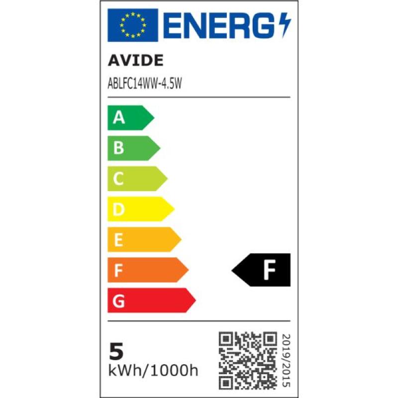 LED izzó - gyertya - AVIDE FILAMENT  E14 / 4,5W (EKV. 40W) 470LM / 2700K - Meleg fehér